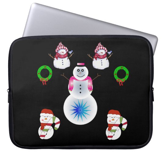 Neopren Weihnachten Laptop-Sieb 15 Zoll, Schneeman Laptopschutzhülle (Vorderseite)