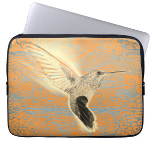 NEOPRENE LAPTOP SLEEVE HUMMING BIRD AND CLOUUES