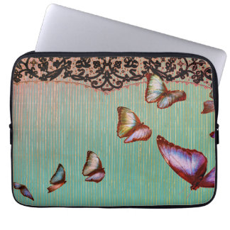 NEOPRENE LAPTOP SLEEVE STRIPES GREEN BUTTERFLIS