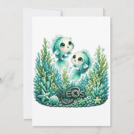 Neos Kawaii Sternzeichen Fische Einladung (Vorderseite)