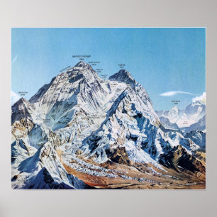 " Nepal: 1963/heute - Mount Everest Panoramakarte Poster