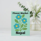 Nepal Blumenmarkt Blaue Blüte & Grüner Blatt Postkarte (Stehend Vorderseite)