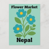 Nepal Blumenmarkt Blaue Blüte & Grüner Blatt Postkarte (Vorderseite)