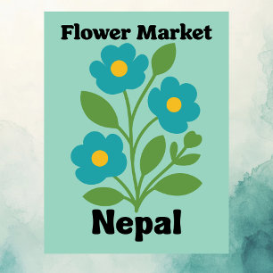 Nepal Blumenmarkt Blaue Blüte & Grüner Blatt Postkarte