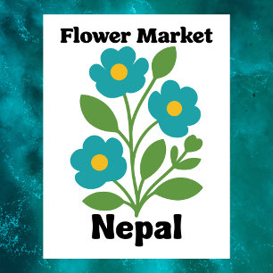 Nepal Blumenmarkt Blaue Blüte & Grünes Blatt Postkarte