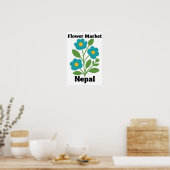 Nepal Blumenmarkt Teal Blüte & Grünes Blatt Poster (Küche)