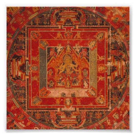Nepal-Buddhist Verziert Tibetan Antique Mandala Ar Fotodruck (Vorne)