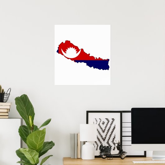 Nepal Flag Map in voller Größe Poster (Heimbüro)