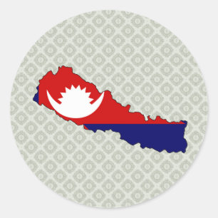 Nepal Flag Map in voller Größe Runder Aufkleber
