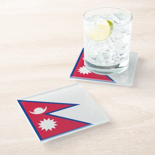 Nepal-Flagge Glasuntersetzer (Schrägansicht)