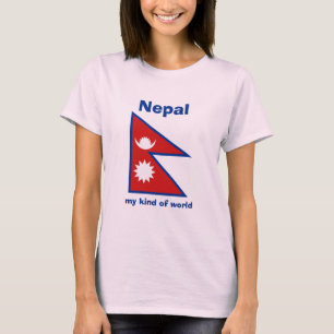 Nepal-Flagge + Karte + Text-T - Shirt