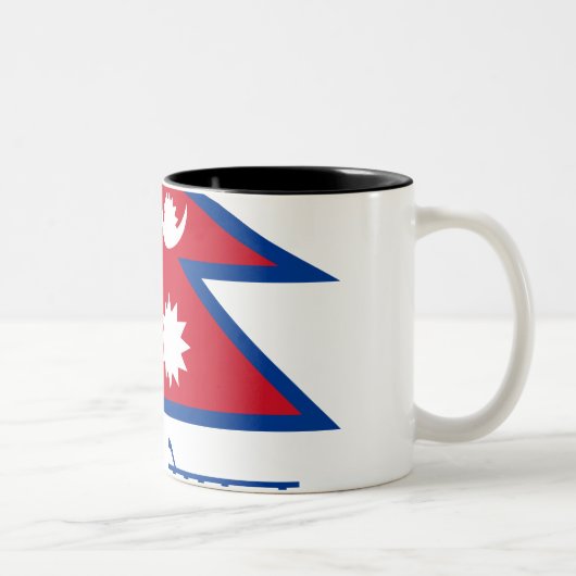Nepal-Flagge mit Namen auf Nepali Zweifarbige Tasse (Rechts)