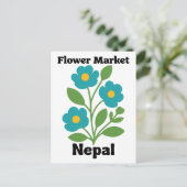 Nepal Flower Market Teal Blossom & Green Leaf Postkarte (Stehend Vorderseite)
