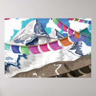 Nepal Himalaja Gebetsflaggen Reiseplakat Poster