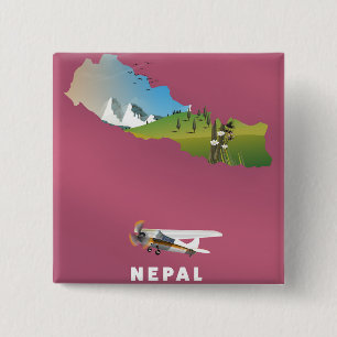 Nepal illustriertes Kartenposter Button