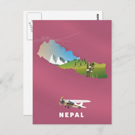 Nepal illustriertes Kartenposter Postkarte (Vorne/Hinten)