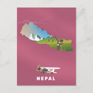 Nepal illustriertes Kartenposter Postkarte