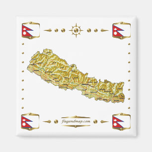 Nepal Karte + Flaggen Magnet