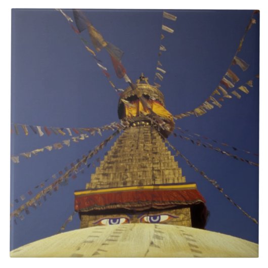 Nepal, Kathmandu. Unter Gebetsfahnen, wachsam Fliese (Vorderseite)