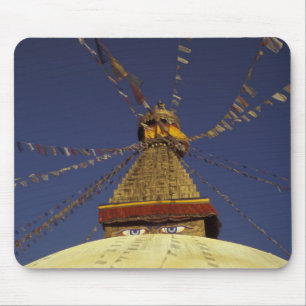 Nepal, Kathmandu. Unter Gebetsflaggen, wachsam Mousepad