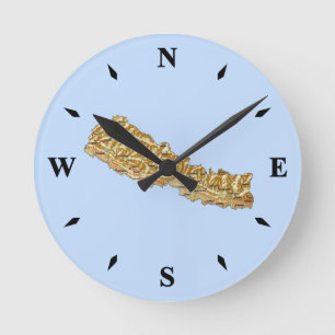 Nepal Map Clock Runde Wanduhr
