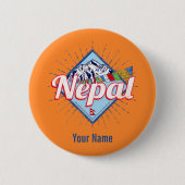 Nepal mit Bergen Retro Fahnen Vintag Urlaub Button (Vorderseite)