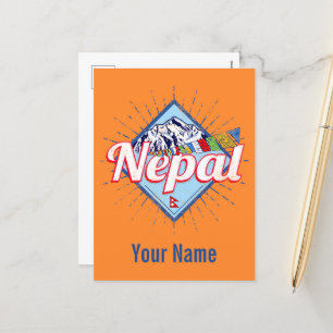 Nepal mit Bergen Retro Fahnen Vintag Urlaub Feiertagspostkarte