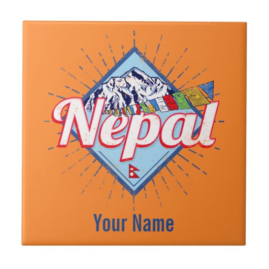 Nepal mit Bergen Retro Fahnen Vintag Urlaub Fliese (Vorderseite)