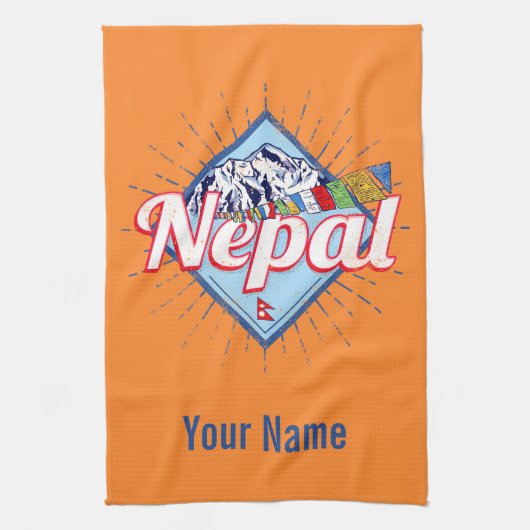 Nepal mit Bergen Retro Fahnen Vintag Urlaub Geschirrtuch (Vertikal)