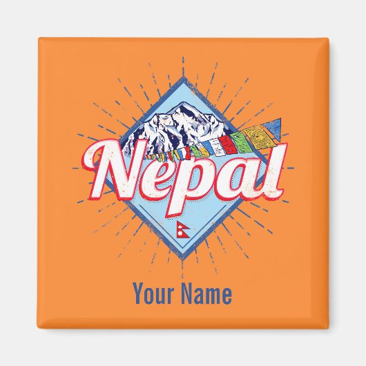 Nepal mit Bergen Retro Fahnen Vintag Urlaub Magnet (Vorne)