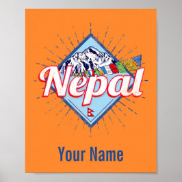 Nepal mit Bergen Retro Fahnen Vintag Urlaub Poster
