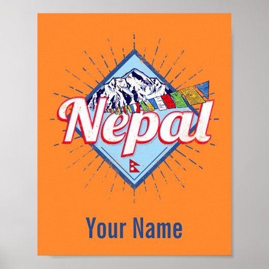 Nepal mit Bergen Retro Fahnen Vintag Urlaub Poster (Vorne)