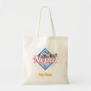 Nepal mit Bergen Retro Fahnen Vintag Urlaub Tragetasche