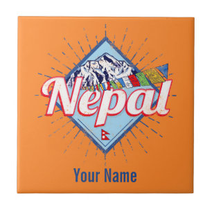 Nepal mit Retro-Flaggen im Gebirge Urlaub im Vinta Fliese