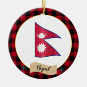 Nepal, Roter Büffel kariert & nepalesische Flagge Keramik Ornament (Vorne)