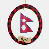 Nepal, Roter Büffel kariert & nepalesische Flagge Keramik Ornament (Links)