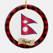 Nepal, Roter Büffel kariert & nepalesische Flagge Keramik Ornament (Hinten)