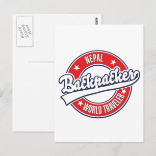 Nepal Rucksacktourist Welt Reisender Retro-Logo Postkarte