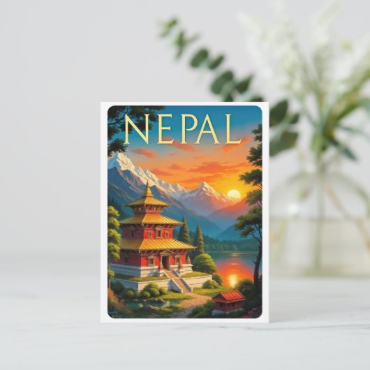 Nepal Travel Poster Postkarte (Stehend Vorderseite)