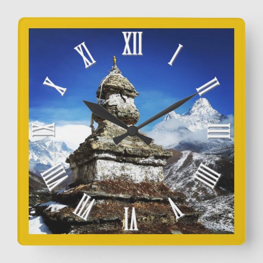 Nepal Trekking, Stupa und Ama Dablam, Himalayas Quadratische Wanduhr (Vorderseite)