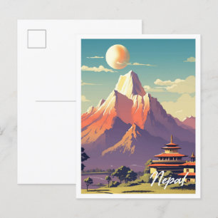 Nepal Vintage Travel Illustration Postcar Postkarte