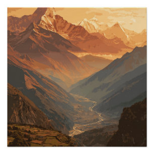 Nepalesische Große Berge Gipfel Malerisch Vintage Poster