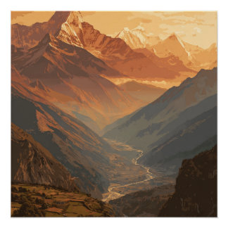 Nepalesische Große Berge Gipfel Malerisch Vintage  Poster