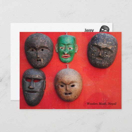Nepali-Holzmaske Postkarte (Vorne/Hinten)
