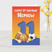 Nephew 11. Geburtstag Sportbälle Karte (Gelbe Blume)