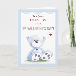 Nephew, 1. Valentinstag, Blue Teddy Bear am Gr Feiertagskarte