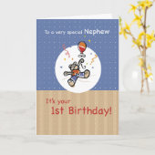 Nephew 1st Teddy Bar Balloon Geburtstag Karte (Gelbe Blume)