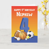 Nephew 4. Geburtstag Sportballs Karte (Gelbe Blume)