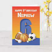 Nephew 6. Geburtstag Sportballs Karte (Gelbe Blume)