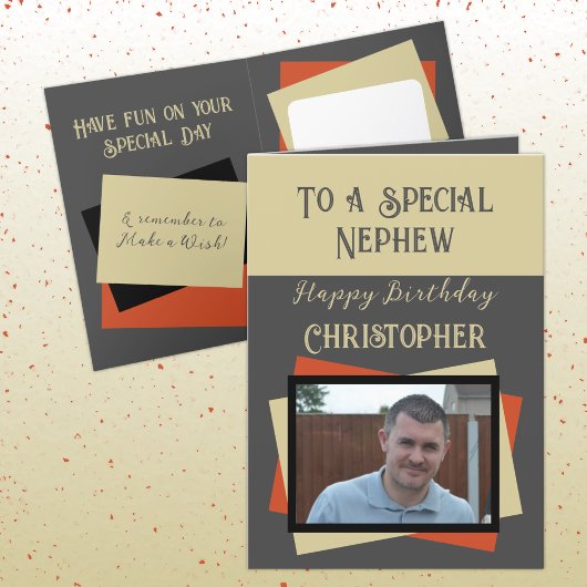 Nephew Foto Name grau orange Geburtstag Karte